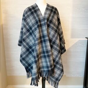 ESTUDIO Fleece Open Front Poncho Black